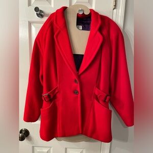 STUNNING 80’s VINTAGE UNITED COLORS OF BENETTON RED WOOL COAT. MADE IN ITALY!